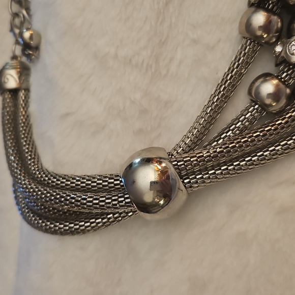 Vintage 1990s Chunky Metal Rhinestone Mesh Chain Baddie Statement Necklace - Picture 4 of 7